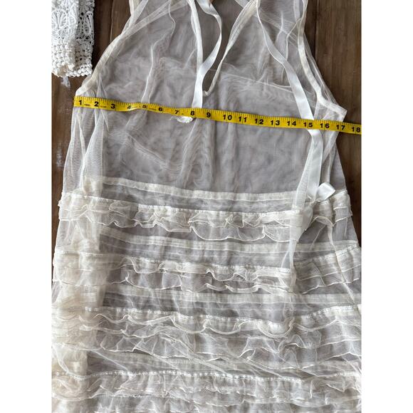Free People Ivory Sheer Mesh Ruffle Tunic Mini Dress XS Romantic Boho Festival - Picture 3 of 7